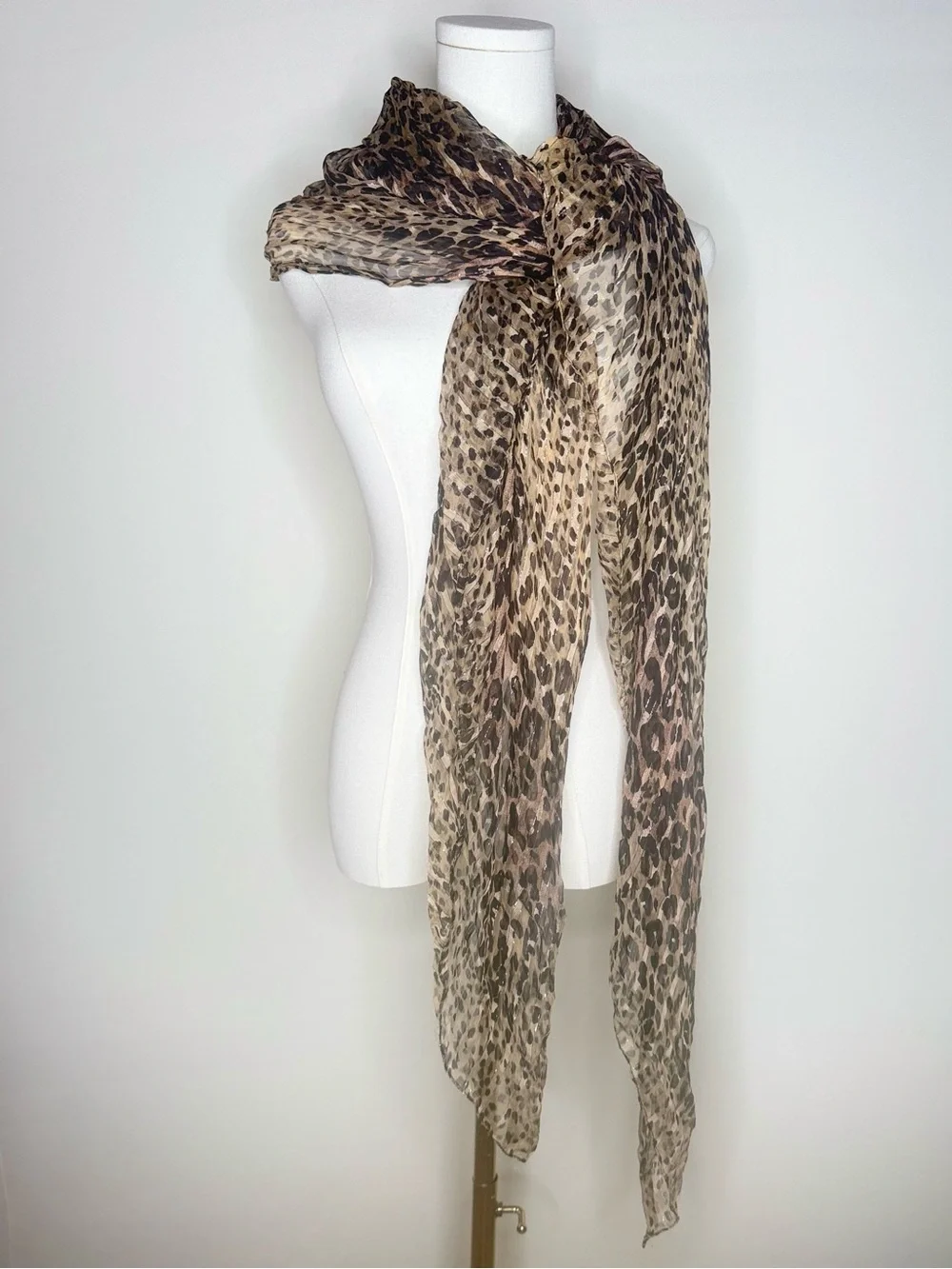 Leopard Print Sheer Scarf Wrap in Brown and Black